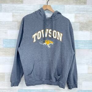 Towson University Vintage 90s Hoodie Sweatshirt Gray Tigers Mens Medium